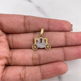 Pendant Carriage 1.3gr / 1.7cm / White Zirconia Two-tone Yellow White 18K #