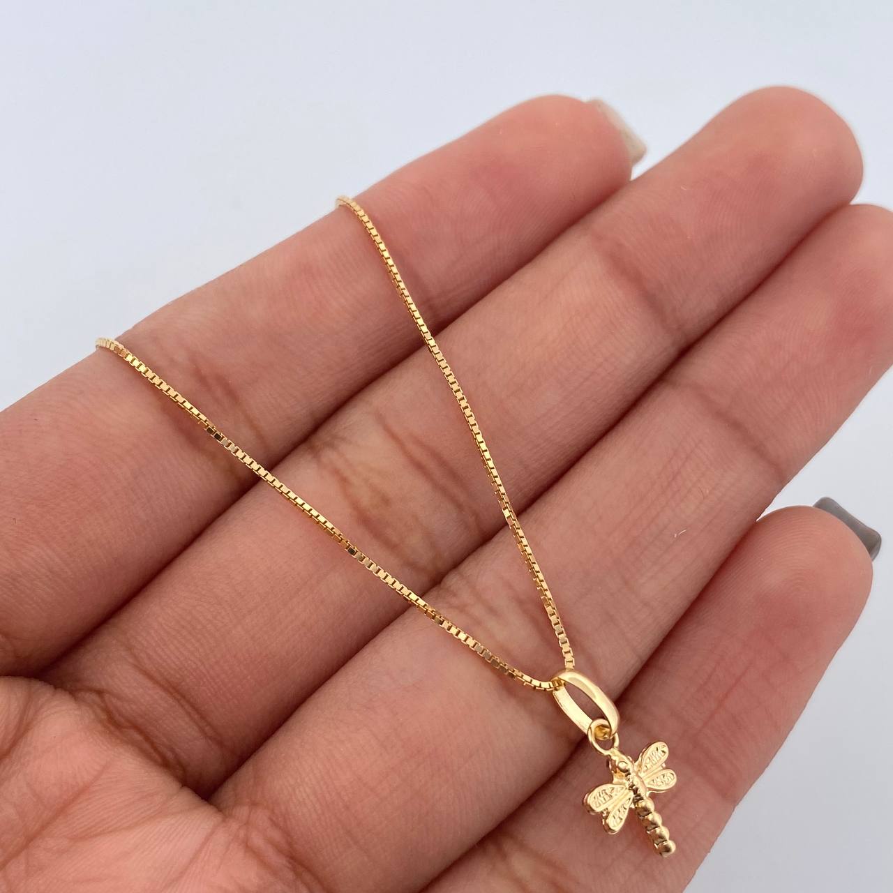 Set Cadena Veneciana 1.85gr/45cm/0.7mm+ Dije Libelula 0.35gr/1.4cm Troquelado Oro 18K (Oferta) &