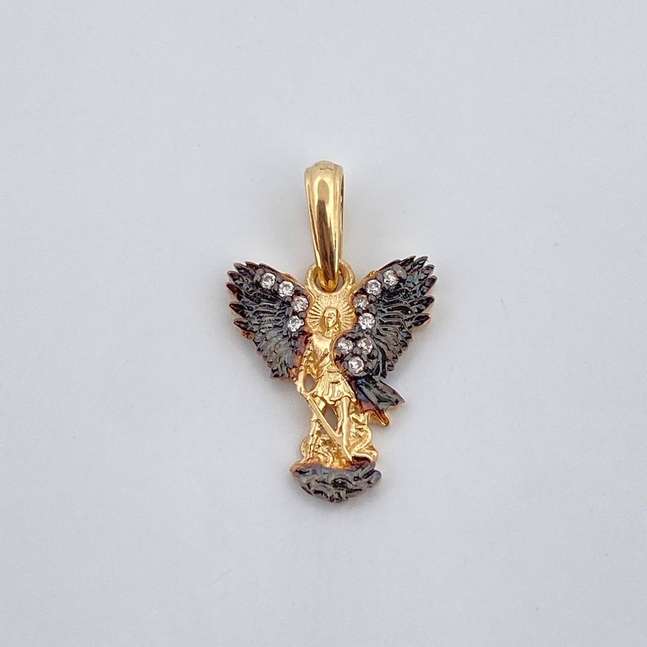 Pendant San Miguel Archangel 1.55gr / 2.1cm White Zirconia Two-tone Black Yellow 18K &
