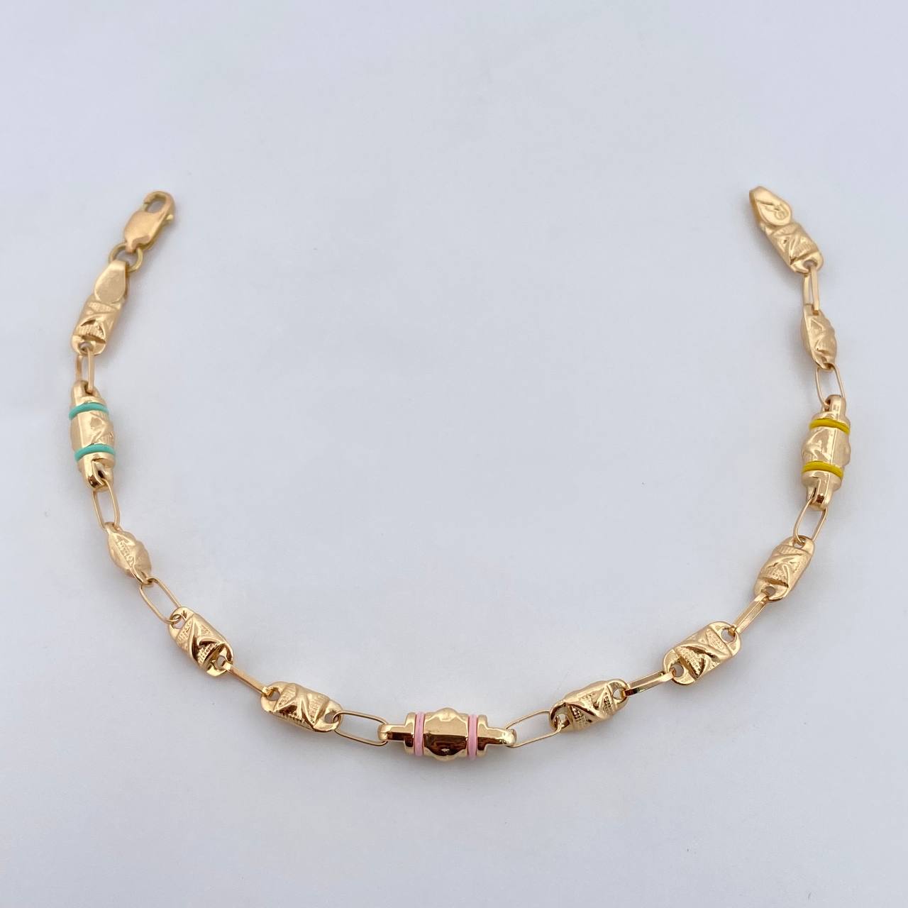 Pulso Rustico Equis Doble 4.1gr / 19cm / 4.2mm Cauchos Amarillos Rosados Aguamarina Oro Amarillo 18K $