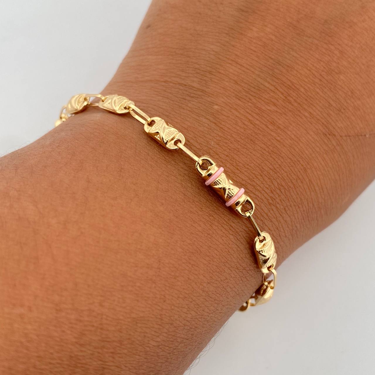 Pulso Rustico Equis Doble 4.1gr / 19cm / 4.2mm Cauchos Amarillos Rosados Aguamarina Oro Amarillo 18K $