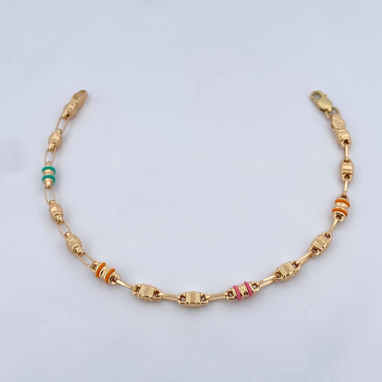 Pulso Rustico Barril 3.75gr / 19cm / 3.4mm Cauchos Verdes Naranjas Rosados Oro Amarillo 18K $