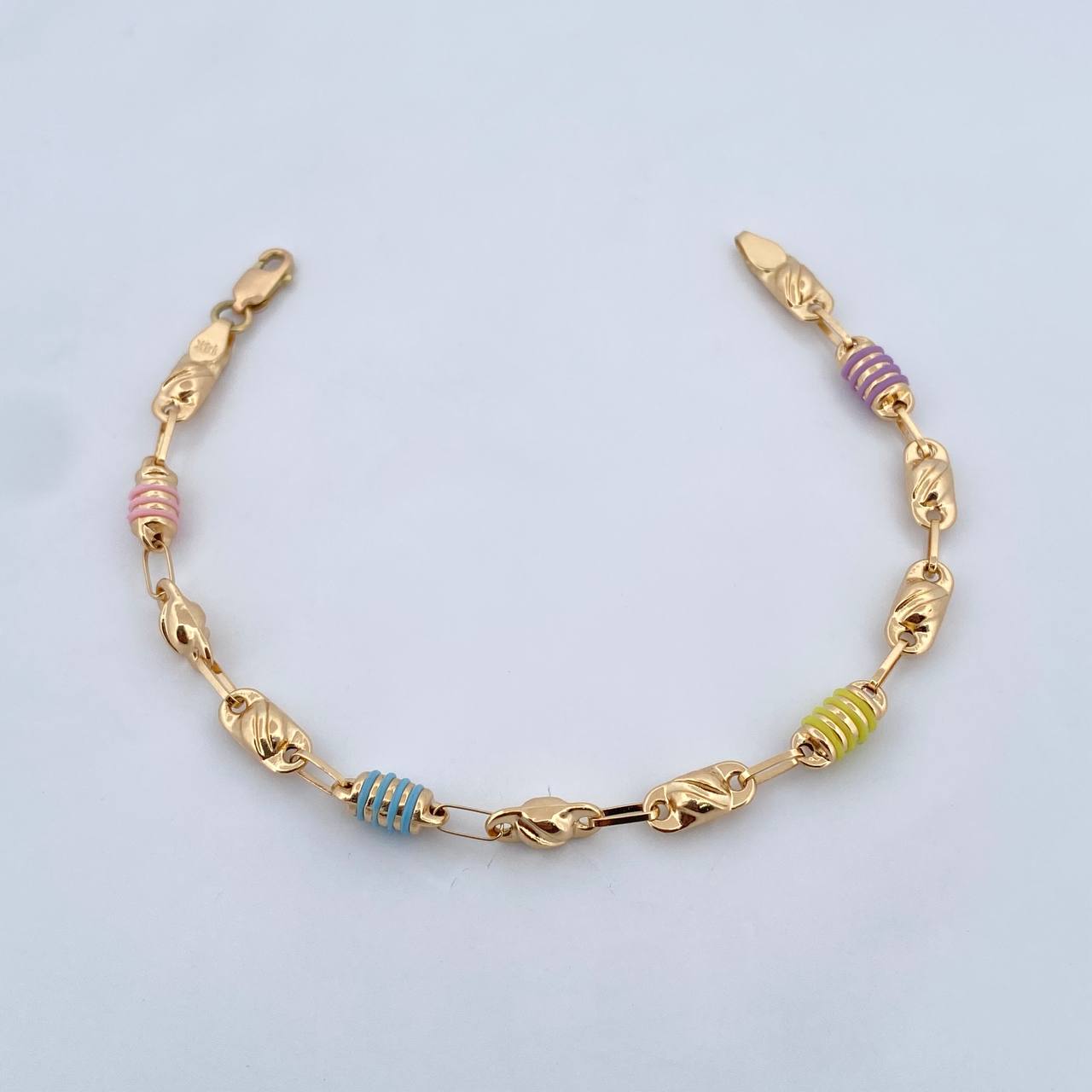 Pulso Rustica Barril 4.4gr / 19.1cm / 4.2mm Cauchos De Colores Oro Amarillo 18K $