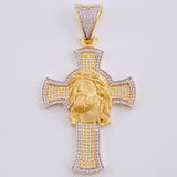 Pendant Cross Christ Face 12.95 g / 2 1/2 in Two-Tone Yellow White 18K Gold