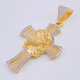 Pendant Cross Christ Face 12.95 g / 2 1/2 in Two-Tone Yellow White 18K Gold