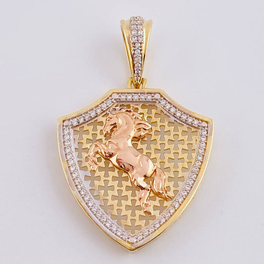 Dije Escudo Caballo 7.15 g / 1 3/4 in Dos Oros Amarillo Rosa 18K