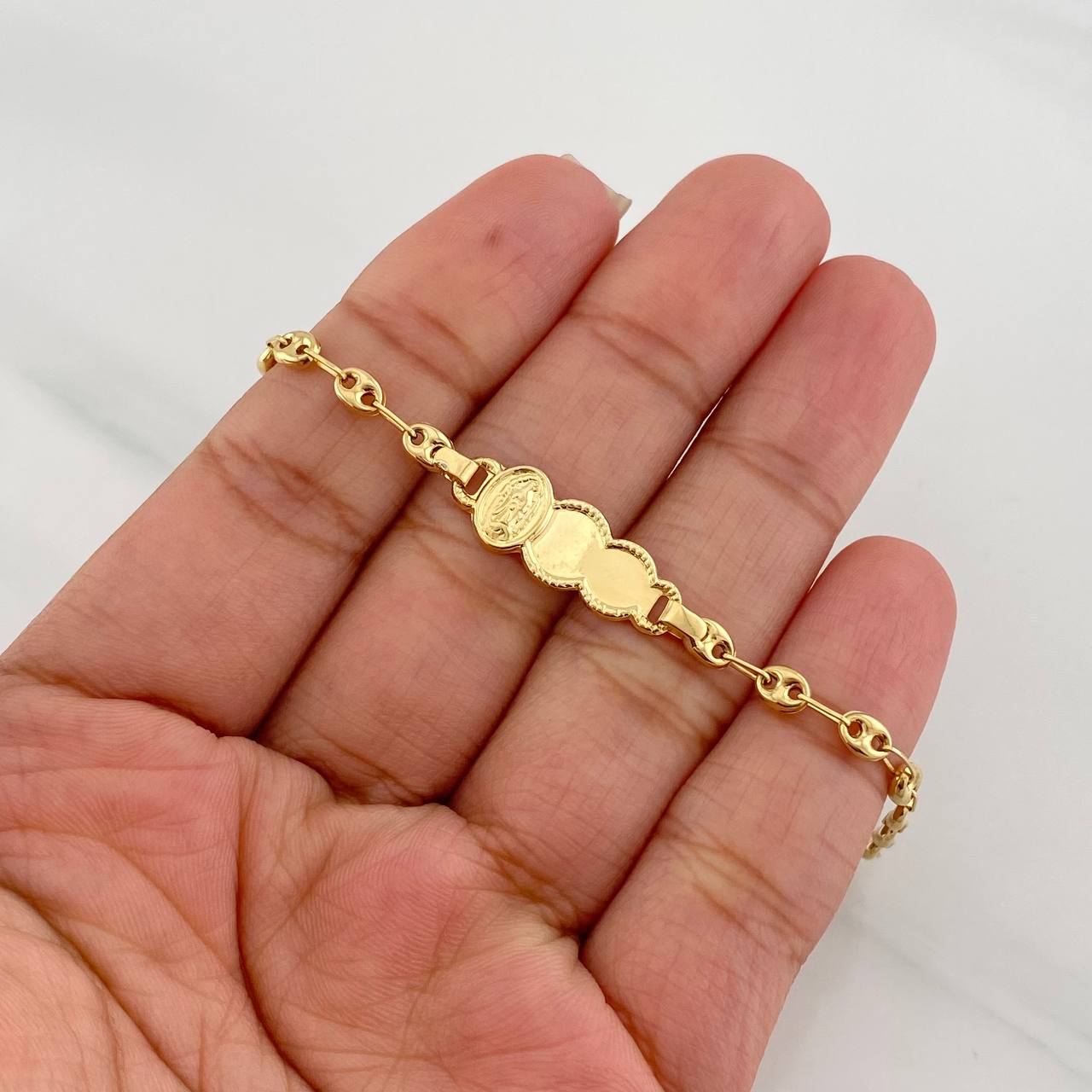 Pulso Bebé GC Placa Nube Virgen Guadalupe 2.35g / 7 in / 3.8mm Oro Amarillo 18K