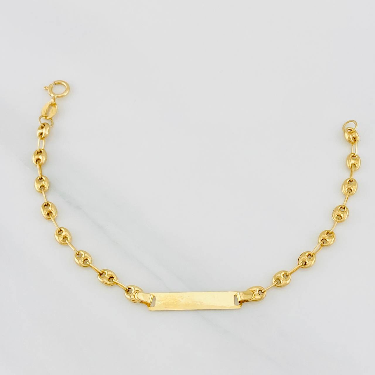 Baby Bracelet GC Rectangular Plate 1.65g / 6 in / 3.4mm 18K Yellow Gold