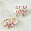 Set Muerdago Floral - Topos 1.5cm - Anillo T7 3/4 5.1gr - Circones Rosa Tornasol  Nac.Esp. Oro 18K *