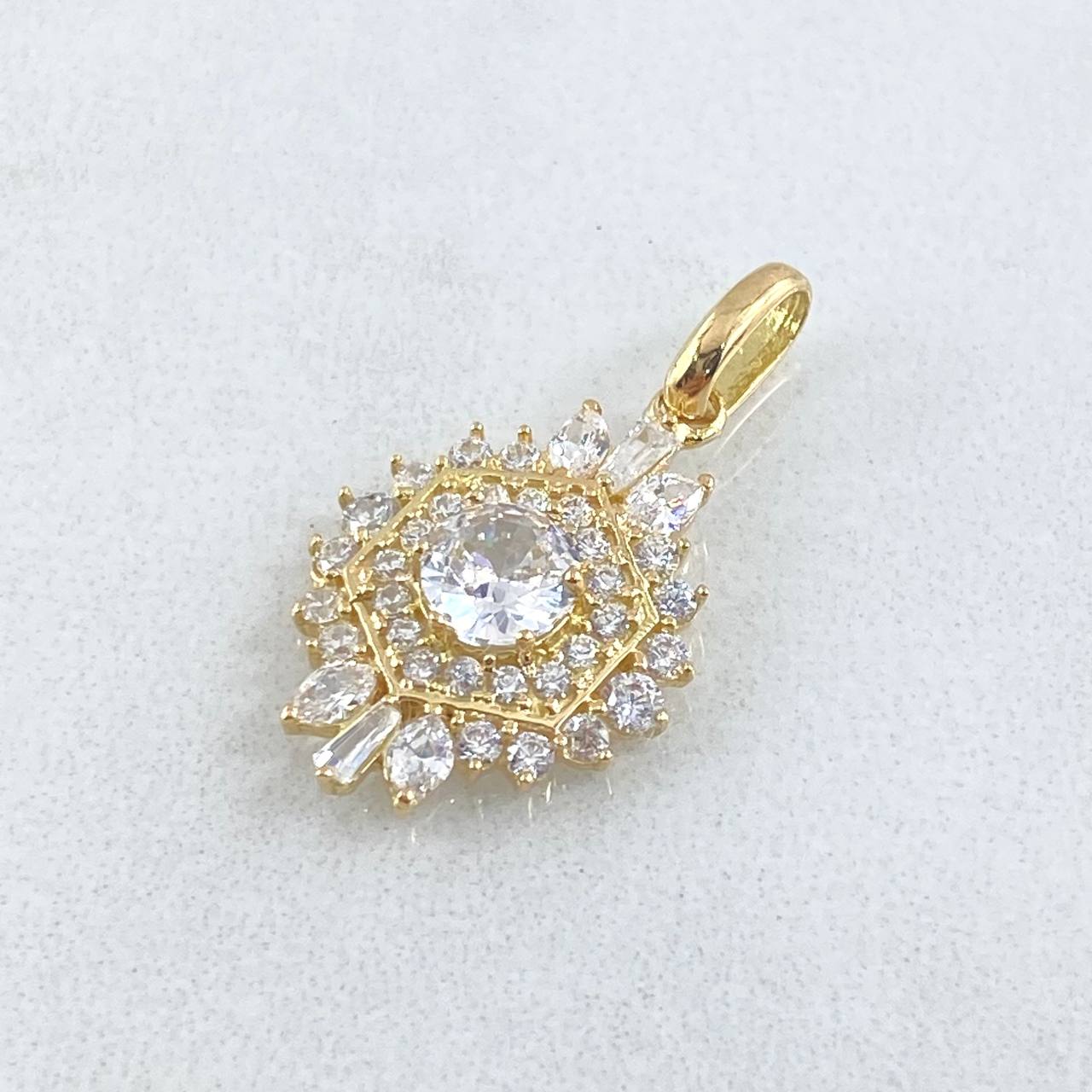 Nevada Hexagonal Set - Stud Earrings 1.7cm - Pendant 2.5cm - Ring Size 6 1/4 8.25gr - White Zircons Special Edition 18K Gold *