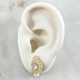 Nevada Hexagonal Set - Stud Earrings 1.7cm - Pendant 2.5cm - Ring Size 6 1/4 8.25gr - White Zircons Special Edition 18K Gold *