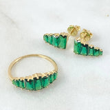 Stepped Line Set - Stud Earrings 1.1cm - Ring T5 3/4 3.2gr Green Zircons Special Edition 18K Gold ©