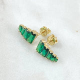 Stepped Line Set - Stud Earrings 1.1cm - Ring T5 3/4 3.2gr Green Zircons Special Edition 18K Gold ©