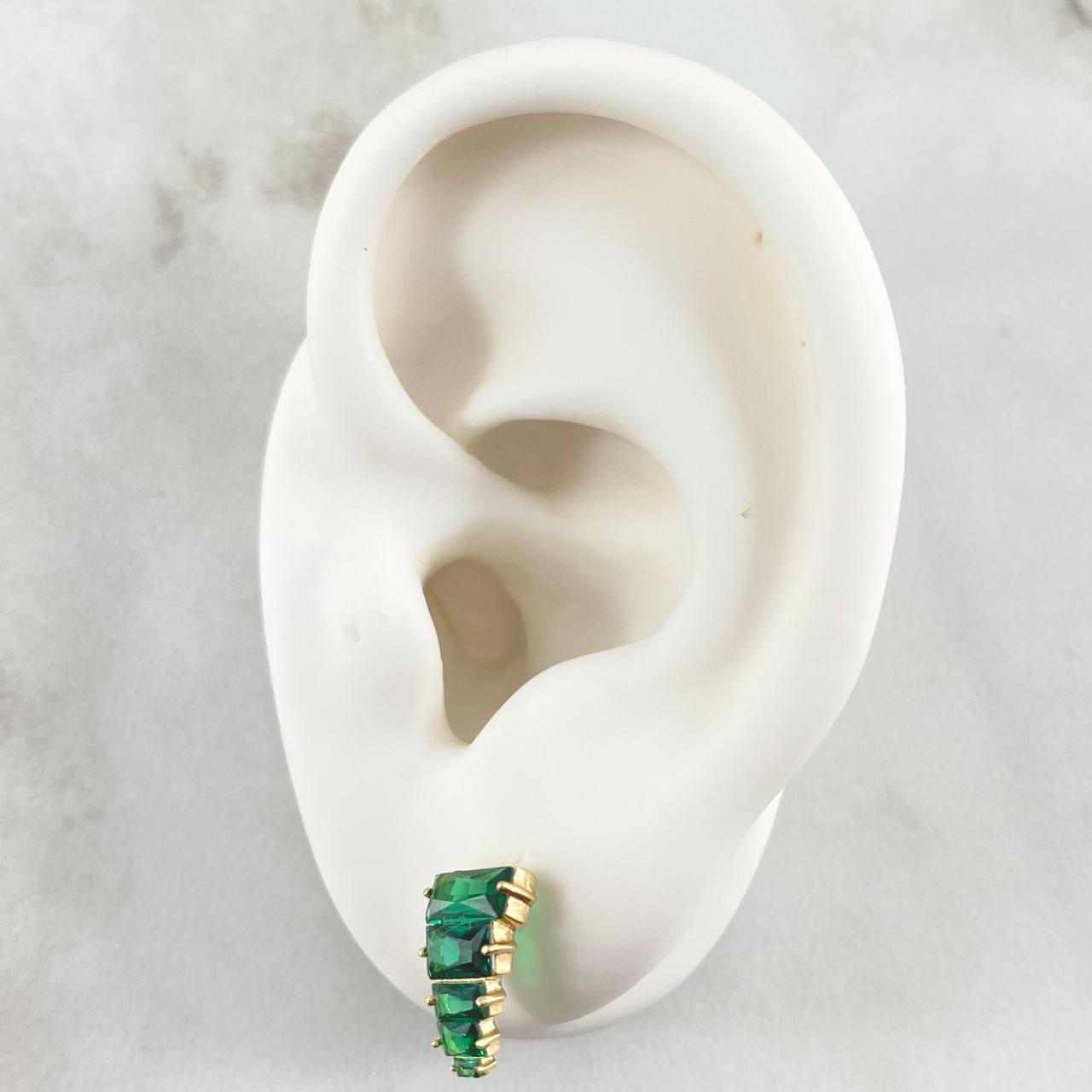 Stepped Line Set - Stud Earrings 1.1cm - Ring T5 3/4 3.2gr Green Zircons Special Edition 18K Gold ©