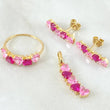 Hearts Set - Stud Earrings 1.8cm - Pendant 2.5cm - Ring Size 5 1/4 5.15 Pink Fuchsia Zircons Special Natural Pearl 18K Gold ©