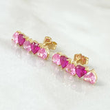 Hearts Set - Stud Earrings 1.8cm - Pendant 2.5cm - Ring Size 5 1/4 5.15 Pink Fuchsia Zircons Special Natural Pearl 18K Gold ©