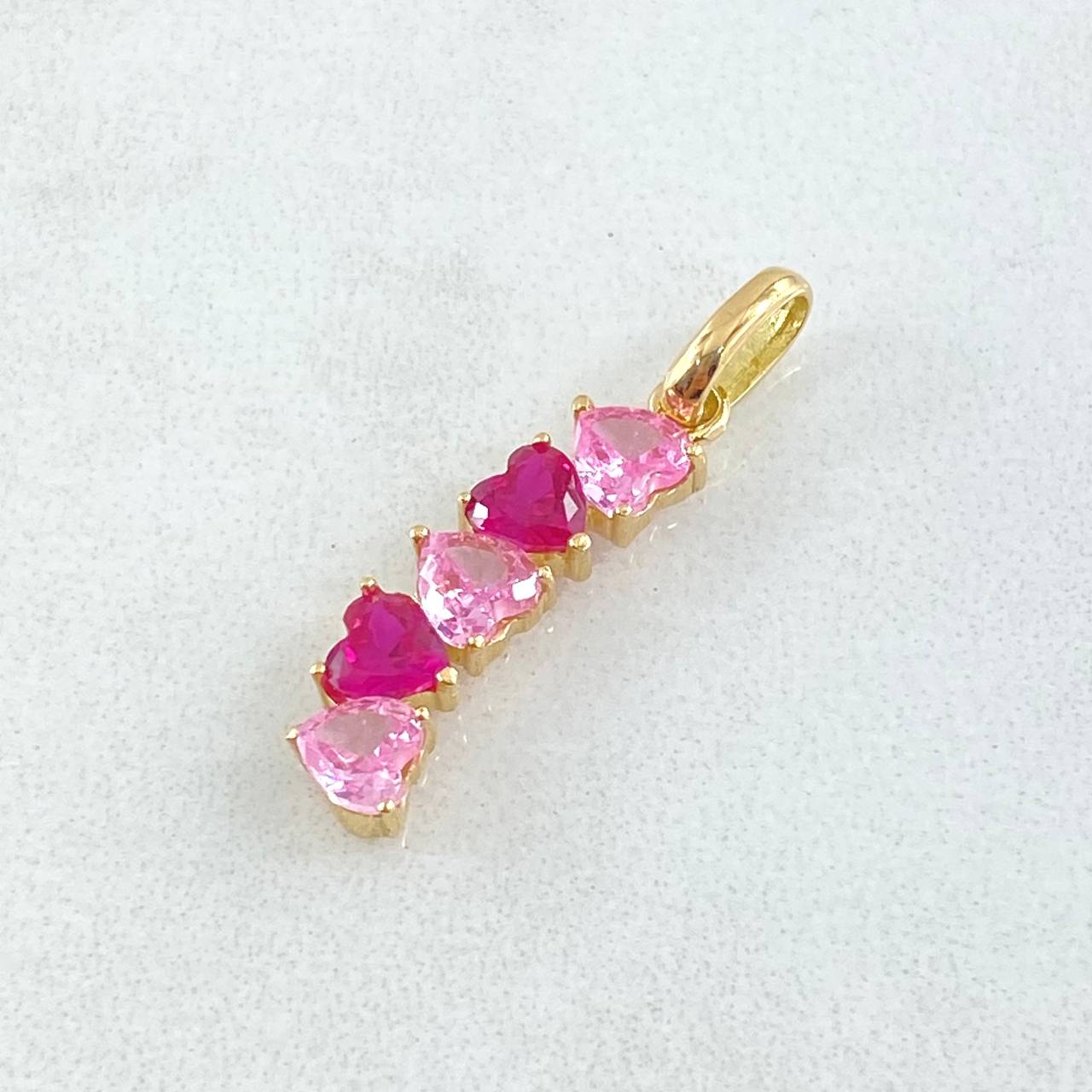 Hearts Set - Stud Earrings 1.8cm - Pendant 2.5cm - Ring Size 5 1/4 5.15 Pink Fuchsia Zircons Special Natural Pearl 18K Gold ©
