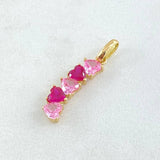 Hearts Set - Stud Earrings 1.8cm - Pendant 2.5cm - Ring Size 5 1/4 5.15 Pink Fuchsia Zircons Special Natural Pearl 18K Gold ©