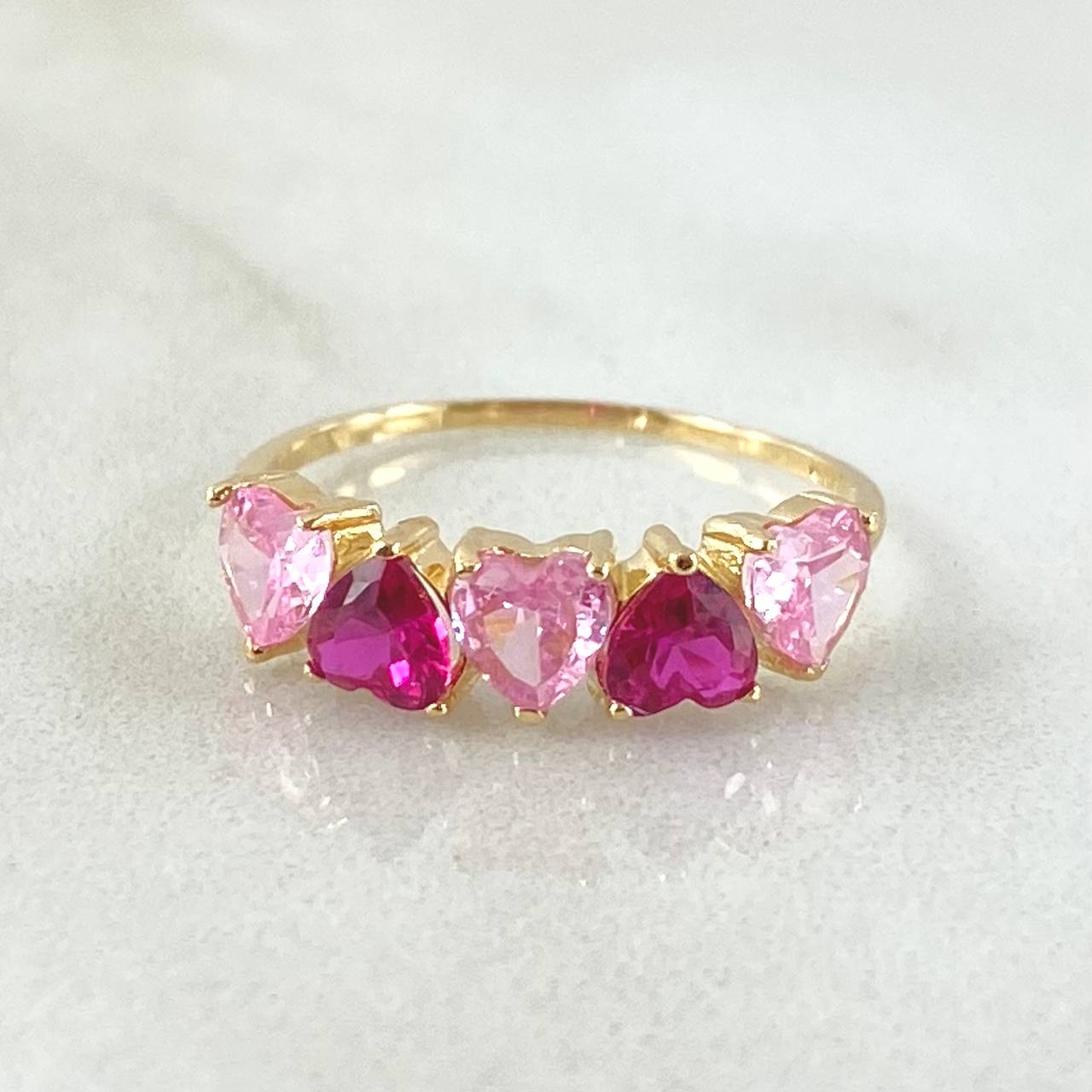 Hearts Set - Stud Earrings 1.8cm - Pendant 2.5cm - Ring Size 5 1/4 5.15 Pink Fuchsia Zircons Special Natural Pearl 18K Gold ©