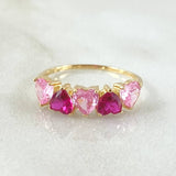 Hearts Set - Stud Earrings 1.8cm - Pendant 2.5cm - Ring Size 5 1/4 5.15 Pink Fuchsia Zircons Special Natural Pearl 18K Gold ©