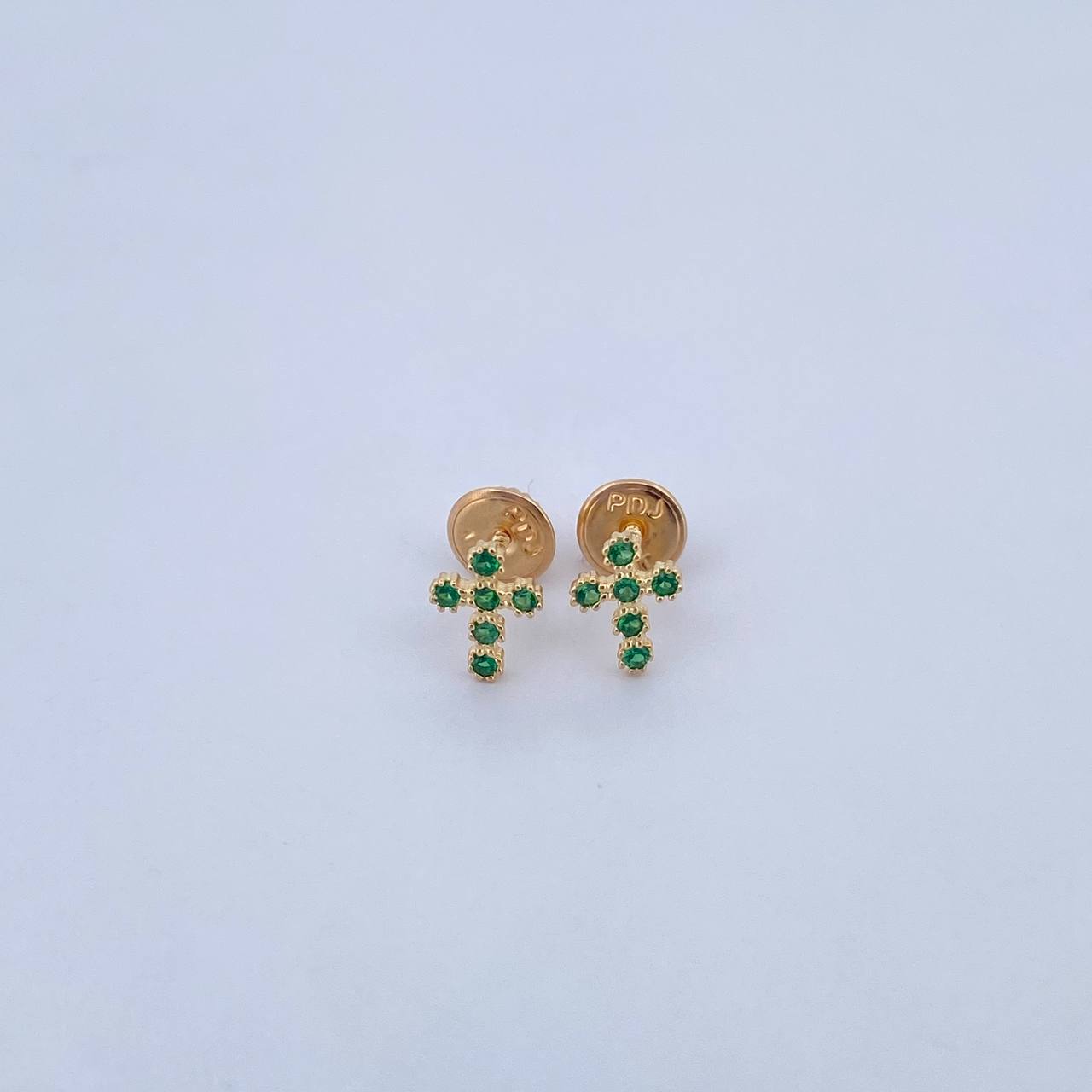 Topos Cruz Tupida 0.65gr / Circones Verdes Oro Amarillo 18K &