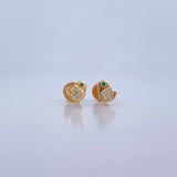 Stud Earrings Bird 0.8gr / Zircons Green White Yellow Gold 18K &