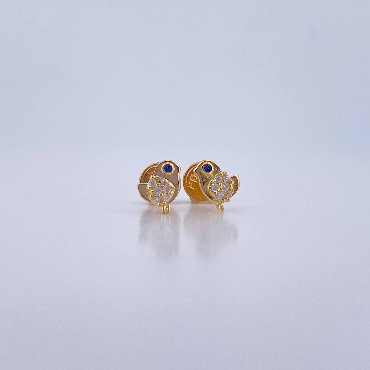 Stud Earrings Bird 0.8gr / Blue White Zircons 18K Yellow Gold &