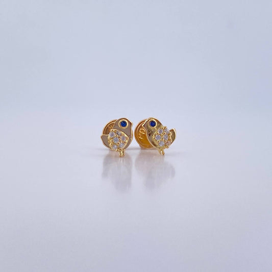 Stud Earrings Bird 0.8gr / Blue White Zircons 18K Yellow Gold &