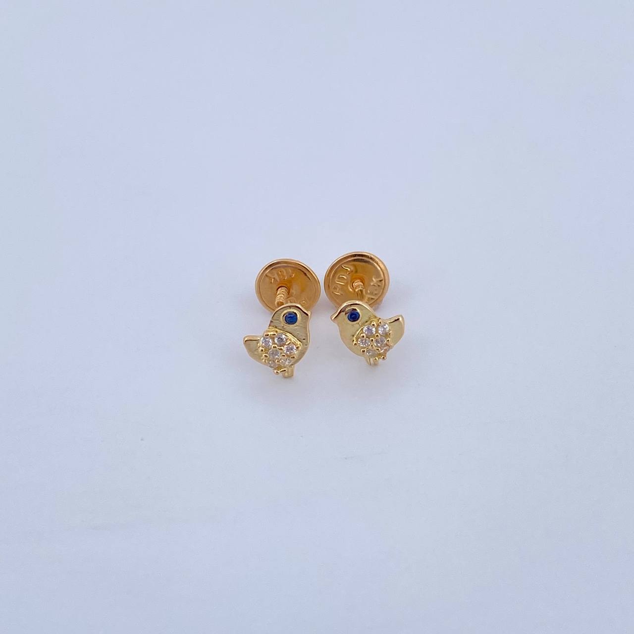 Stud Earrings Bird 0.75gr / Blue White Zircons 18K Yellow Gold &