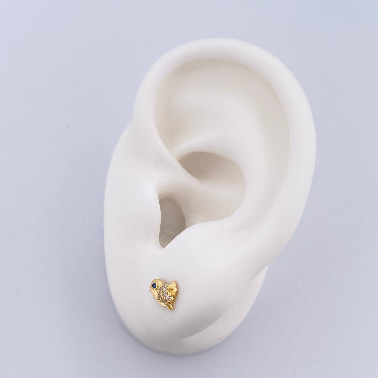Stud Earrings Bird 0.75gr / Blue White Zircons 18K Yellow Gold &