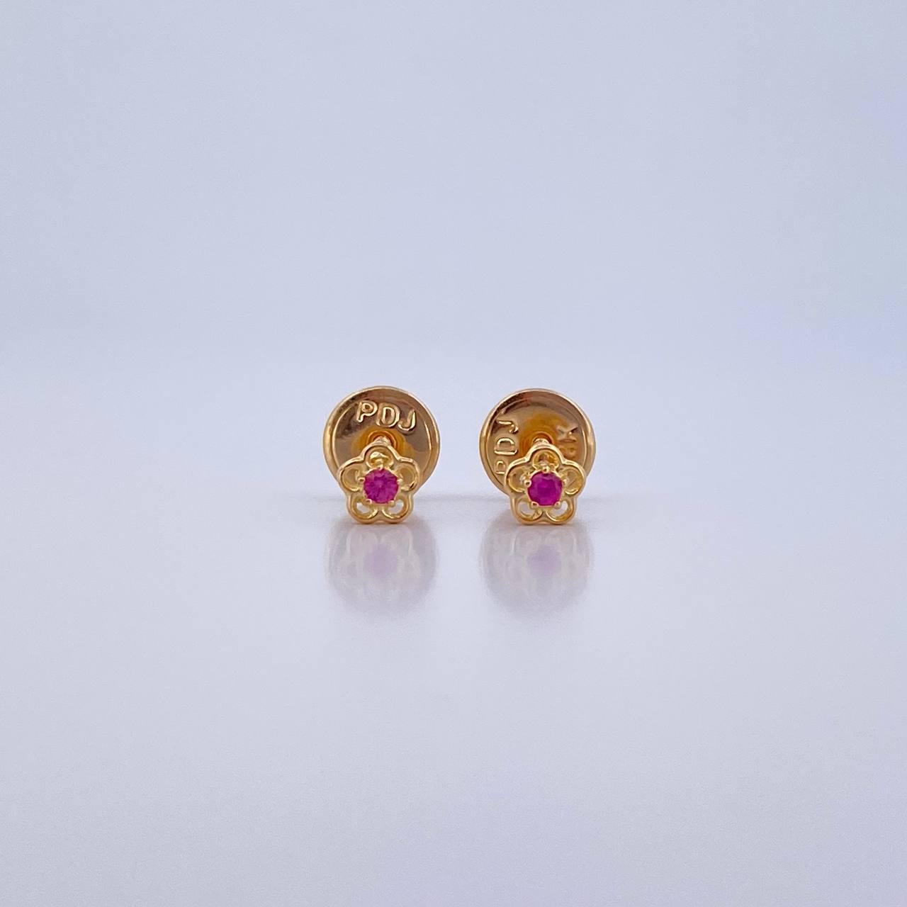Stud Earrings Flower 0.45gr / Zircon Fuchsia 18K Yellow Gold &