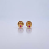 Stud Earrings Flower 0.45gr / Zircon Fuchsia 18K Yellow Gold &