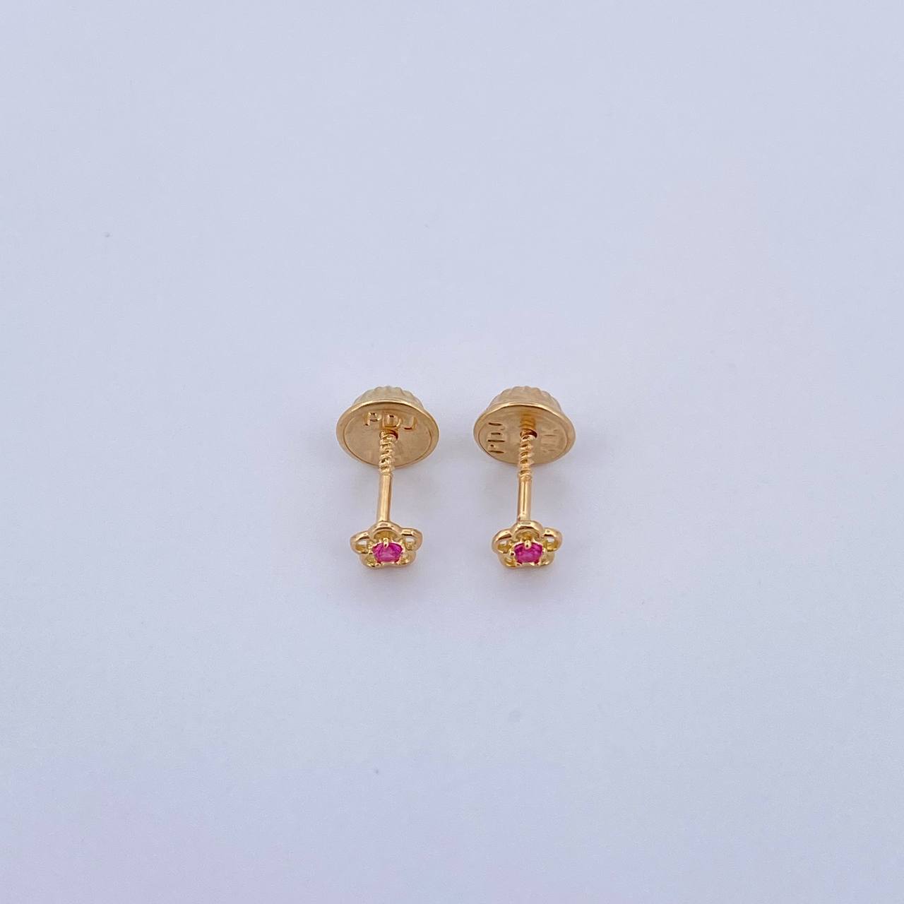 Stud Earrings Flower 0.45gr / Zircon Fuchsia 18K Yellow Gold &