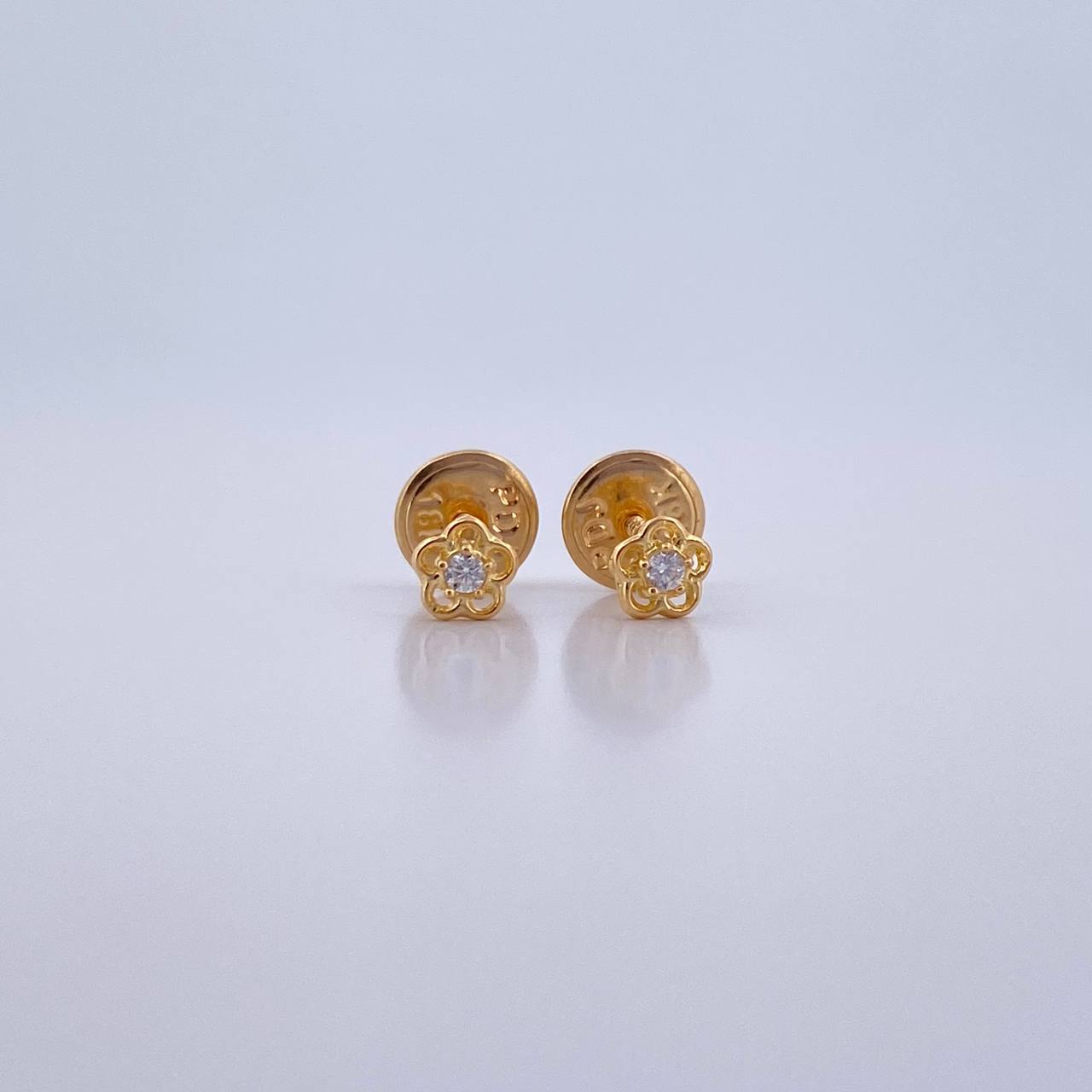 Stud Earrings Flower 0.5gr / White Zircon Yellow Gold 18K &