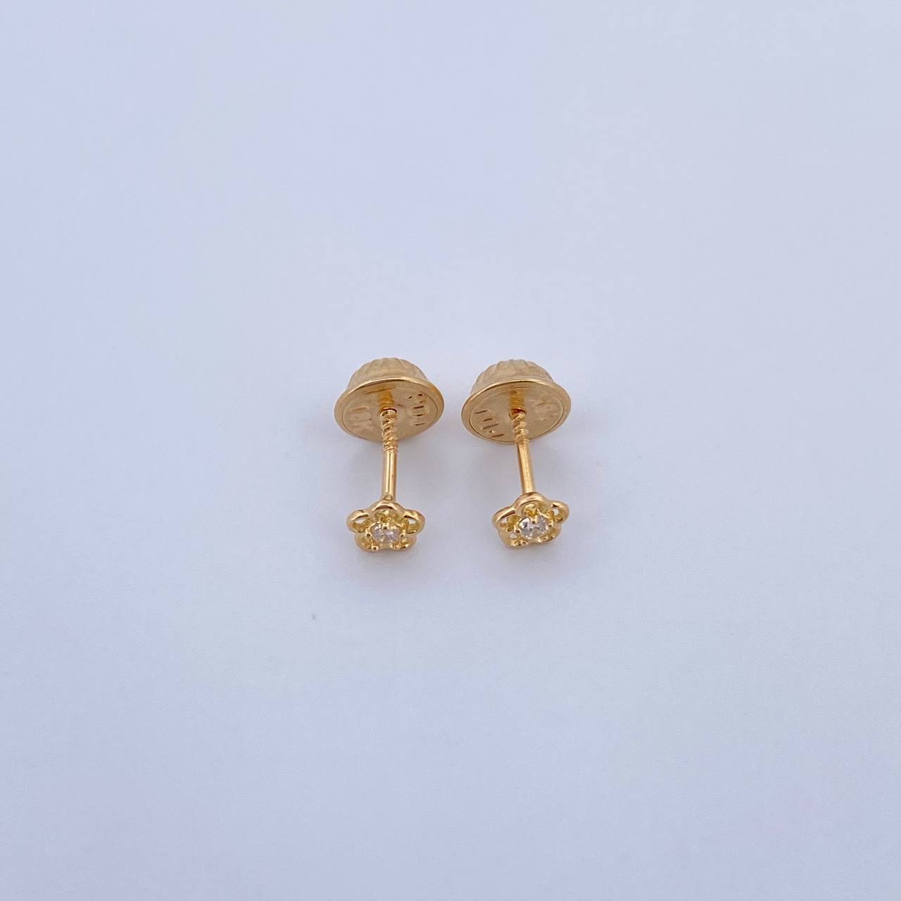 Stud Earrings Flower 0.5gr / White Zircon Yellow Gold 18K &