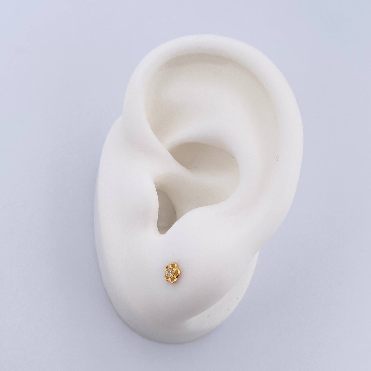 Stud Earrings Flower 0.5gr / White Zircon Yellow Gold 18K &