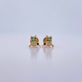Stud Earrings Colibri 0.8gr / Black Green White Zircons 18K Yellow Gold &