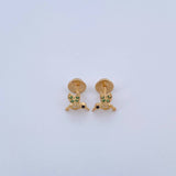 Stud Earrings Colibri 0.8gr / Black Green White Zircons 18K Yellow Gold &
