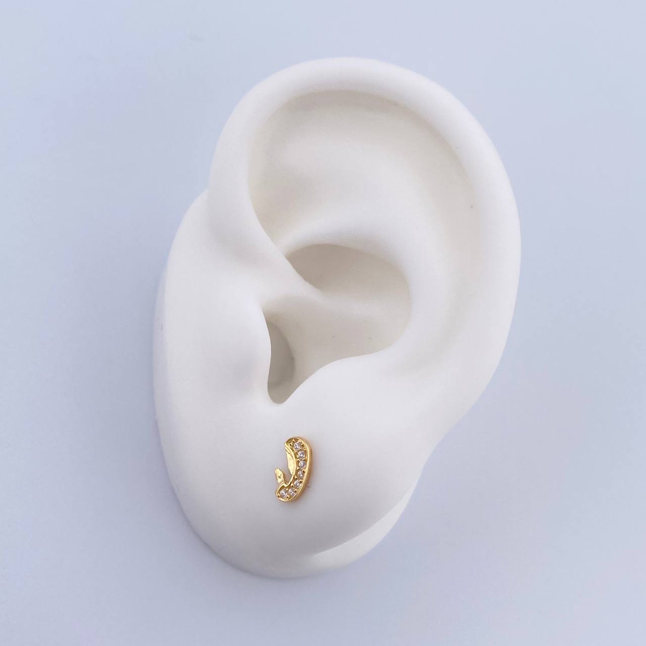 Stud Earrings Virgin Mary 0.9gr / White Zircons 18K Yellow Gold &