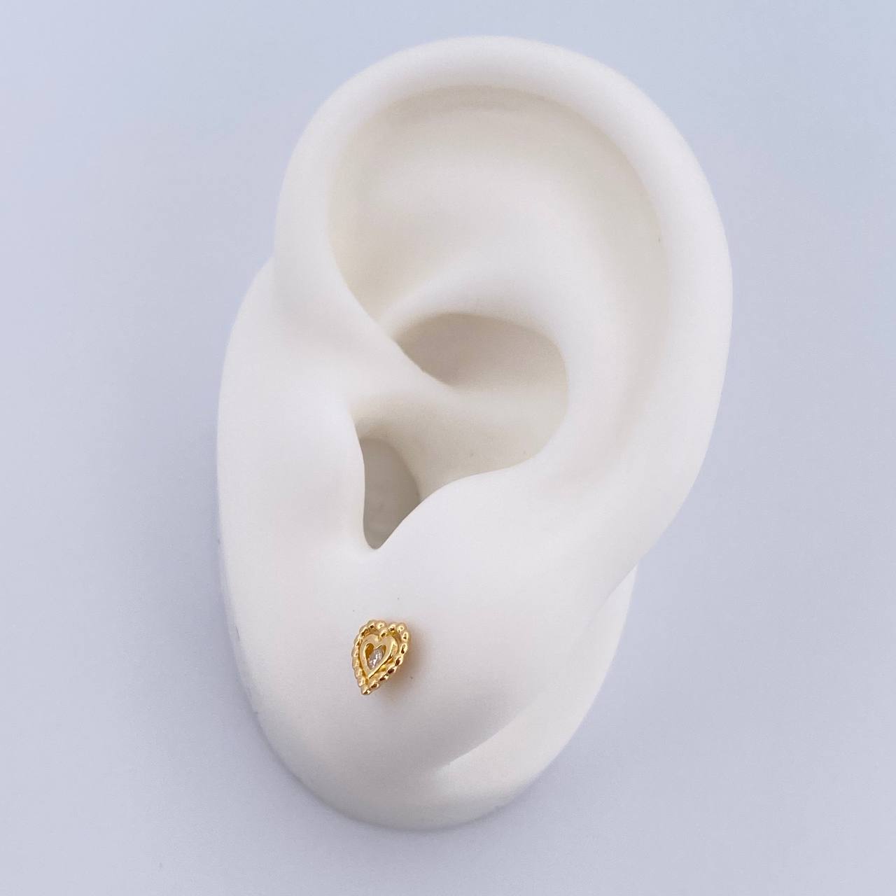 Topos Silueta Corazon Doble 0.8gr / Circon Blanco Oro Amarillo 18K &