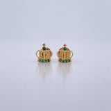 Stud Earrings Corona Real 0.85gr / White Green Zircons 18K Yellow Gold &
