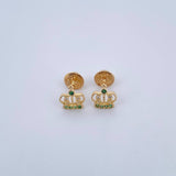 Stud Earrings Corona Real 0.85gr / White Green Zircons 18K Yellow Gold &