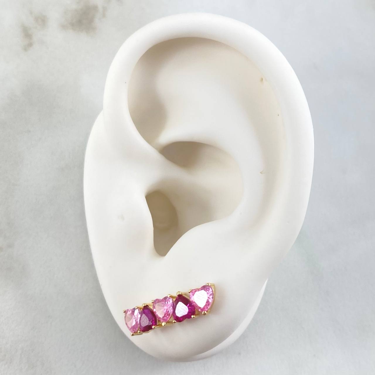 Hearts Set - Stud Earrings 1.8cm - Pendant 2.5cm - Ring Size 5 1/4 5.15 Pink Fuchsia Zircons Special Natural Pearl 18K Gold ©