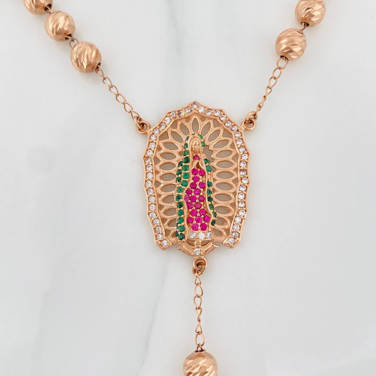 Rosario Virgen Guadalupe 29.6 g / 17 3/4 in / 6 mm Oro Rosa 18K