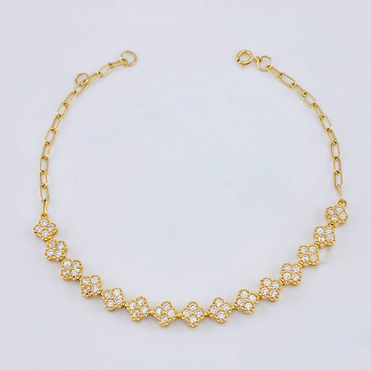 Pulso Modulable Tenis Floreado 4.55 g / 7 in - 6 3/4 in / 4,9 mm Oro Amarillo 18K