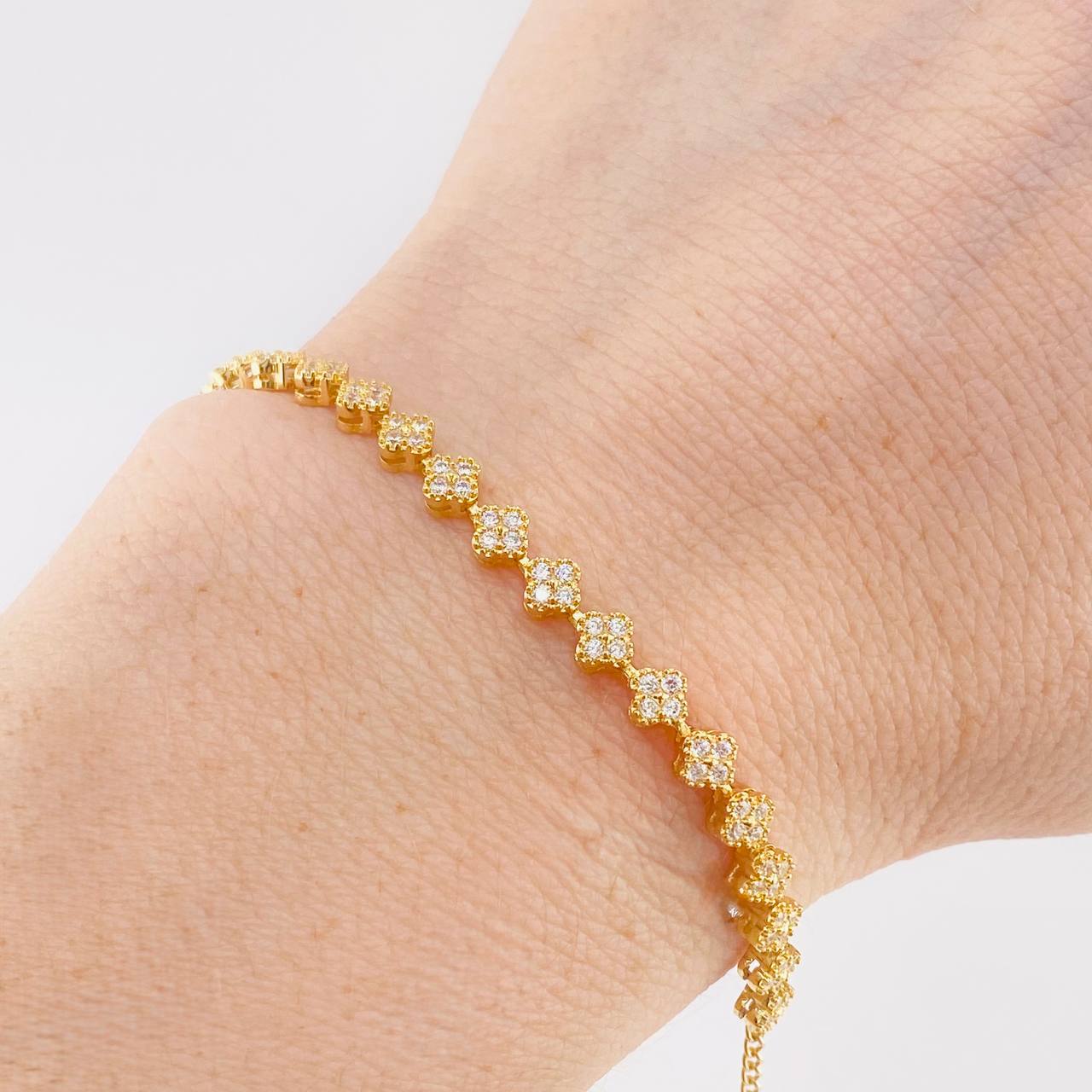 Pulso Modulable Tenis Floreado 3.8 g / 7 1/2 in - 7 in / 4,15 mm Oro Amarillo 18K