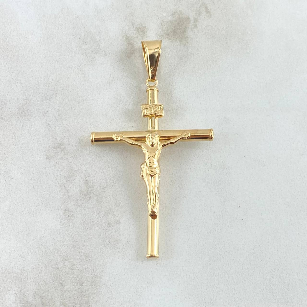 Dije Cristo Cruz Bastón 2.45gr / 5.3cm / Lisa Oro Amarillo 18K