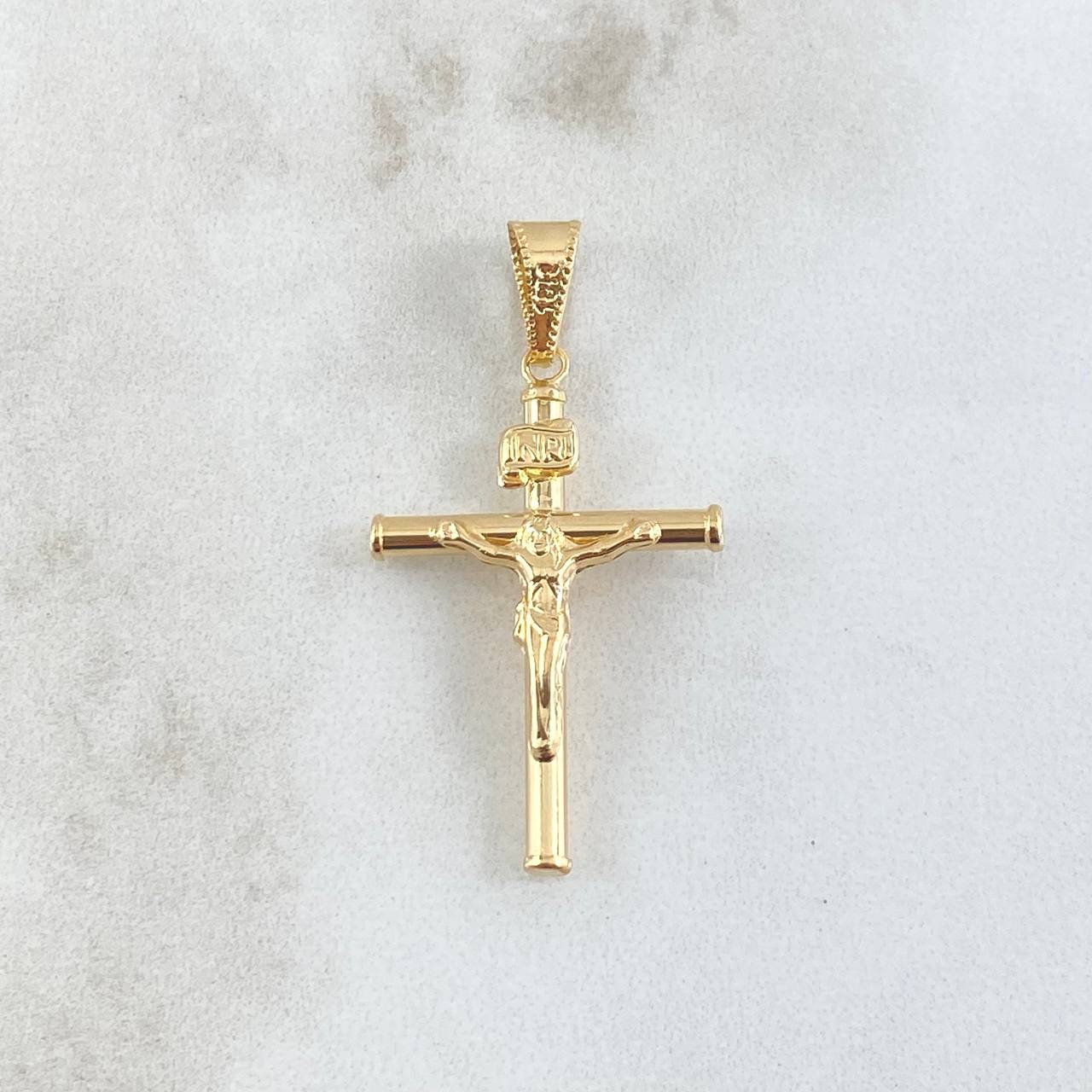 Dije Cristo Cruz 1.6gr / 3.9cm / Lisa Cargador Bordeado Oro Amarillo 18K *