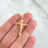 Dije Cristo Cruz 1.6gr / 3.9cm / Lisa Cargador Bordeado Oro Amarillo 18K *