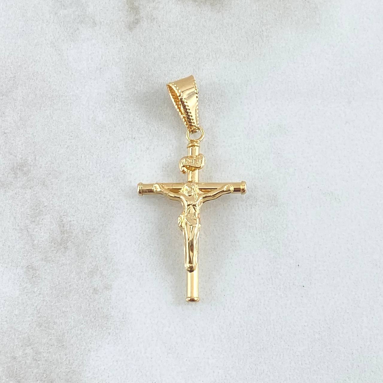 Dije Cristo Cruz 1.15gr / 3.5cm / Lisa Cargador Bordeado Oro Amarillo 18K *